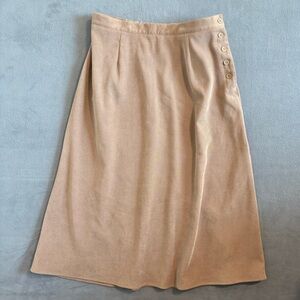 Neutral Tan A-Line Midi Skirt with Side Button Detail